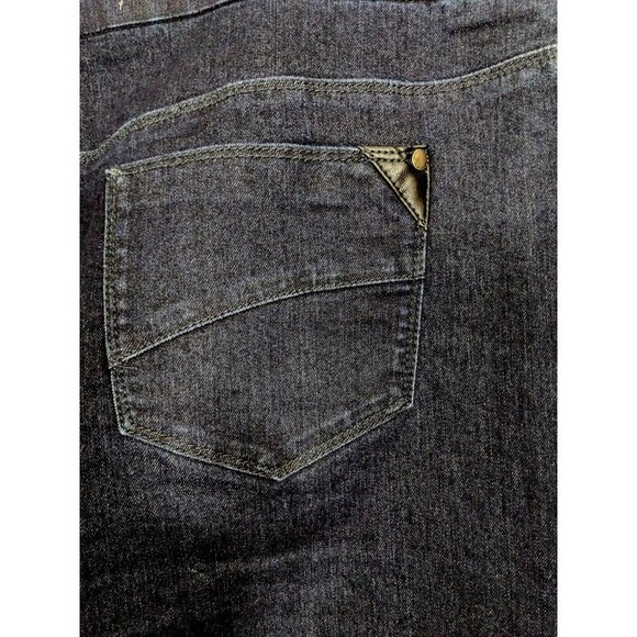 Womens Jean Pencil Skirt Size 14 Dark Wash Denim Blue Back Slit Stretch Pockets - Picture 4 of 7